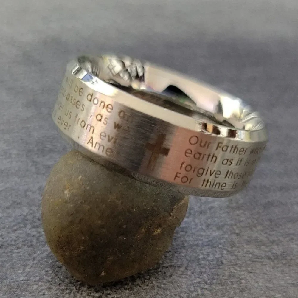 Men's Silver Lords Prayer Ring With Cross Christian Ring Promise ring or Purity